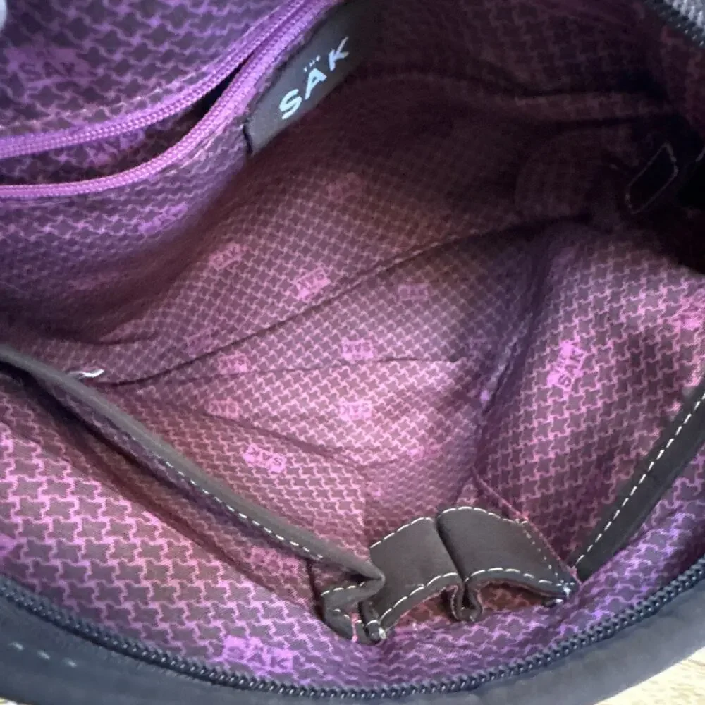 The‎ SAK Brown Crochet Braided Purse Shoulder Bag Pink Brown Interior